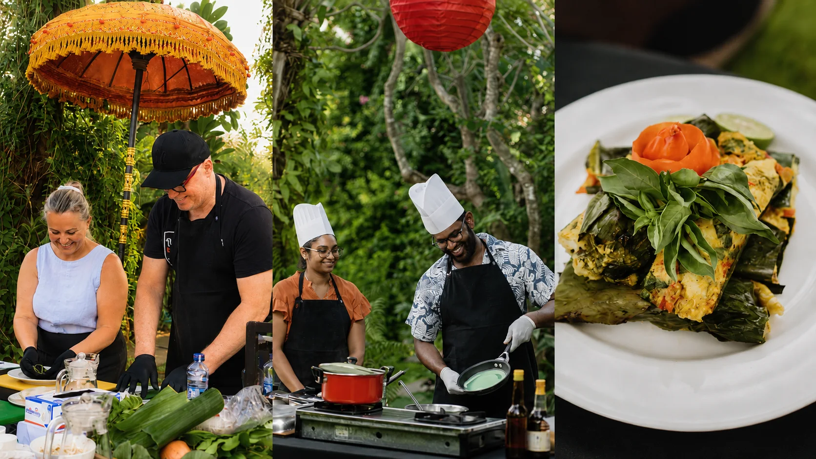Guests preparing and cooking a Balinese signature dish at Mahagiri Villas Sanur